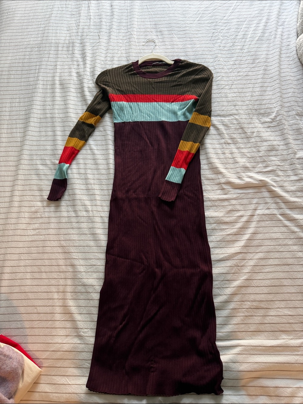 Women's Long Ribbed Knit Dress - Multicolor